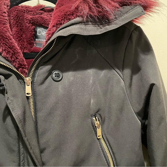 Dex Faux Fur Trim Jacket Black Purple Fur Women’s Size XS - Picture 10 of 12